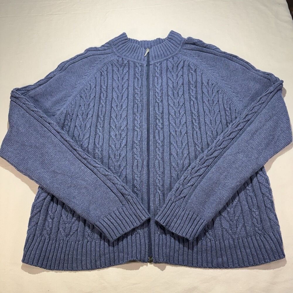Pendleton Men's XL Blue Knit Cable Full Zip Cardigan Sweater 100% Cotton Preppy
